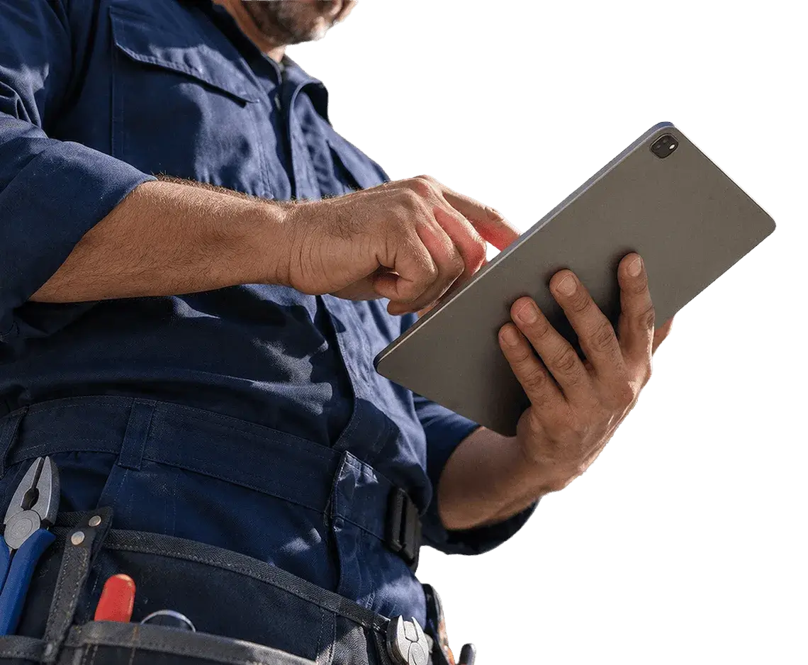 A technician taps through an estimate on his tablet