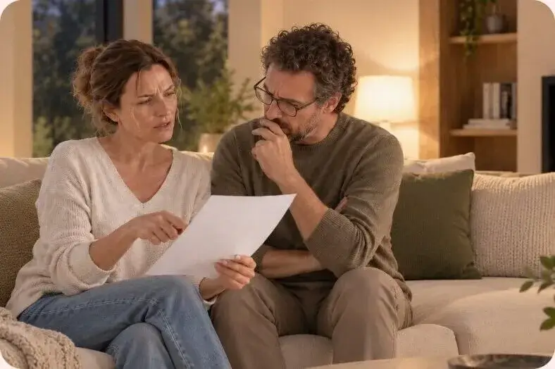 A worried couple reviews the estimate together in the evening